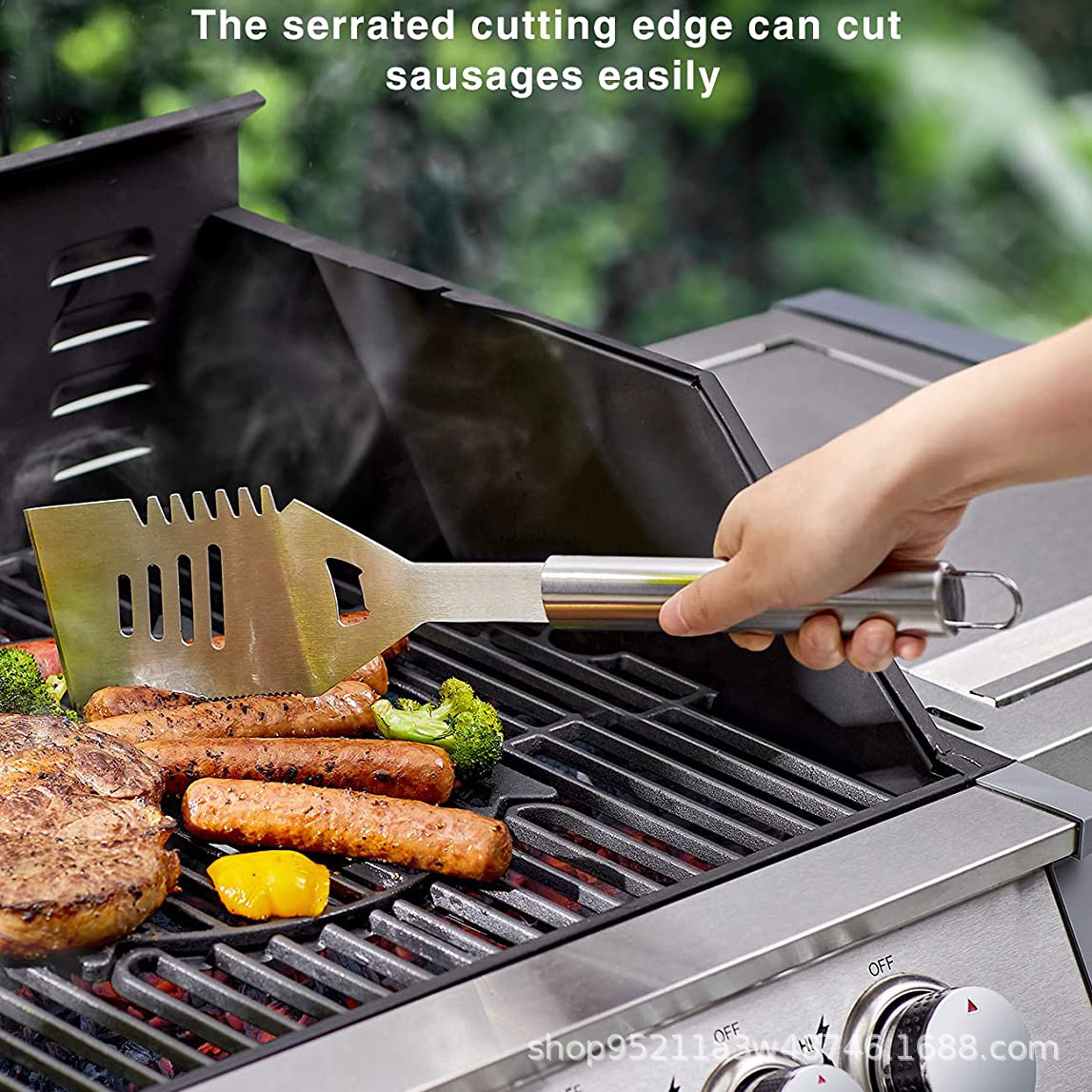 Exportación Amazon Acero inoxidable barbacoa herramientas traje camping barbacoa tenedor pala clip cadena cepillo accesorios utensilios de barbacoa