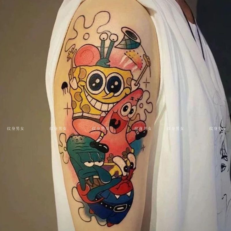 Spongebob Oldschool Arm Cartoon Splicing Flower Arm Colorful Tattoo Stickers for Men and Women Waterproof and Long-Lasting Spongebob Oldschool Arm Cartoon Splicing Flower Arm Colorful Tattoo Stickers for Men and Women Waterproof and Long-Lasting