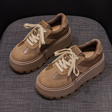 2024秋季新款加绒复古德训鞋女松糕厚底老爹小个子内增高女鞋9238