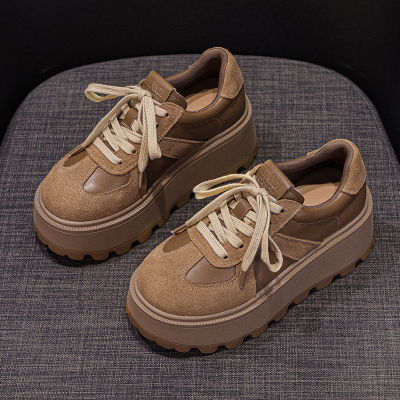 2024秋季新款加绒复古德训鞋女松糕厚底老爹小个子内增高女鞋9238