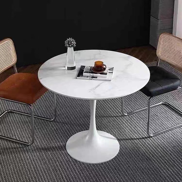 White Slate Single Round Table for Company Meetings and Receptions, Coffee and Milk Tea Folding Table, Simple Slate Commercial Table