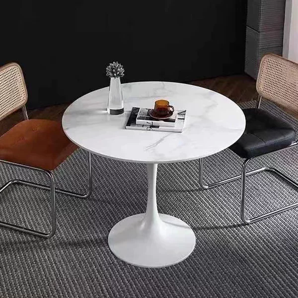 White Slate Single Round Table for Company Meetings and Receptions, Coffee and Milk Tea Folding Table, Simple Slate Commercial Table