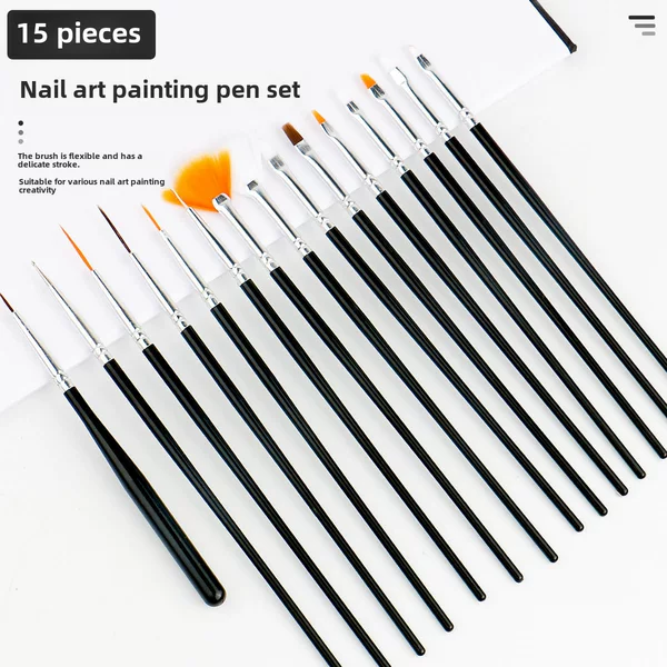 15 Manicure Pen Set, Manicure Painting Pen, Line Pen, Dot Drill Pen, Plastic Rod Fan-Shaped Flower Painting Light Therapy Pen Set