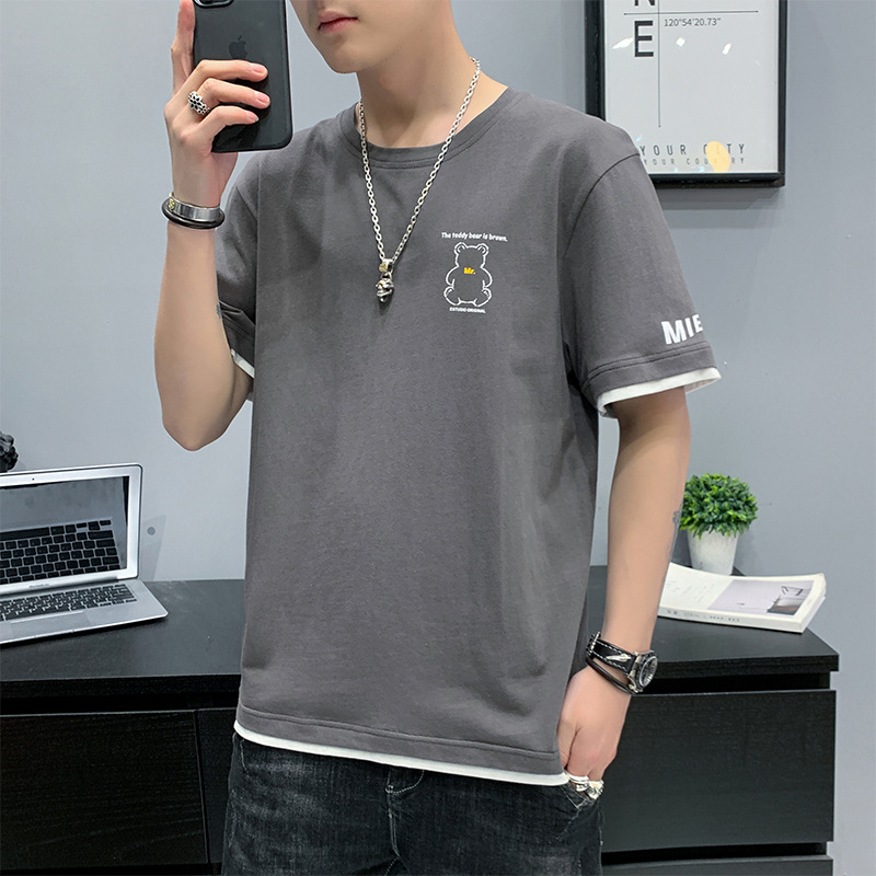 2022新款夏季男装短袖t恤男士ins学生棉上衣服男生半袖时尚体恤潮