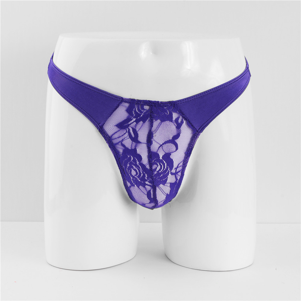 Trendy Personality Lace Thong U-Convex Low Waist Men's T-Pants Transparent Sexy Underwear For Men_voghion.com