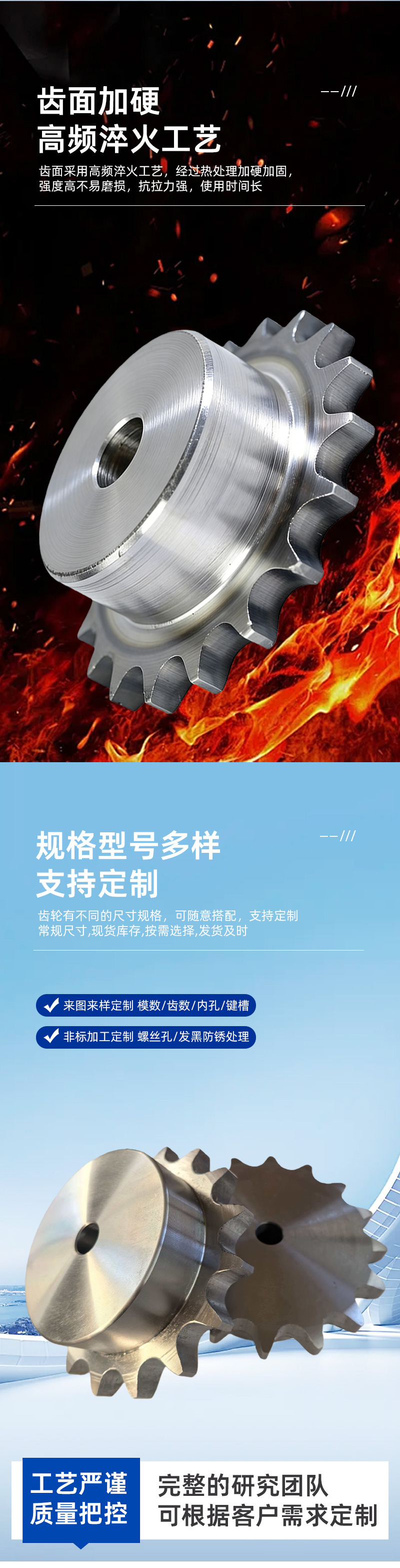 Sprockets of Various Materials Can Be Processed and Customized, Non-Standard Industrial Sprockets, Standard Double-Row Sprockets, Large and Small Sprockets, and a Complete Range of Transmission Sprock