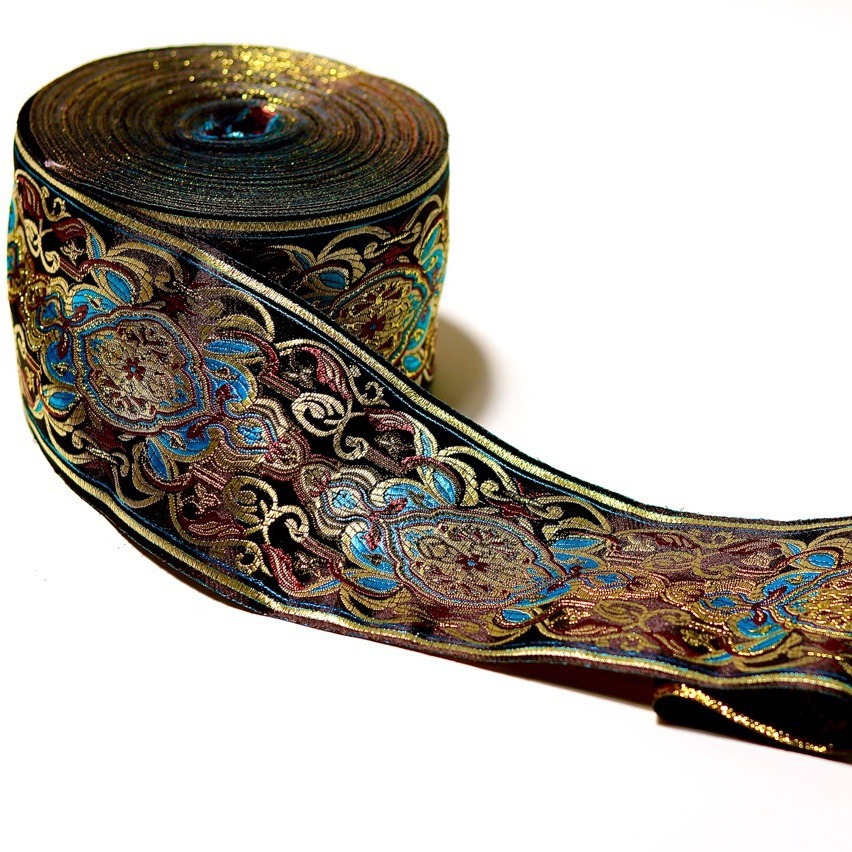 9cm de ancho de alta calidad de hilo de oro cinta étnica ropa collar borde de la manga borde cortina corredor de mesa sofá cojín cinta decorativa
