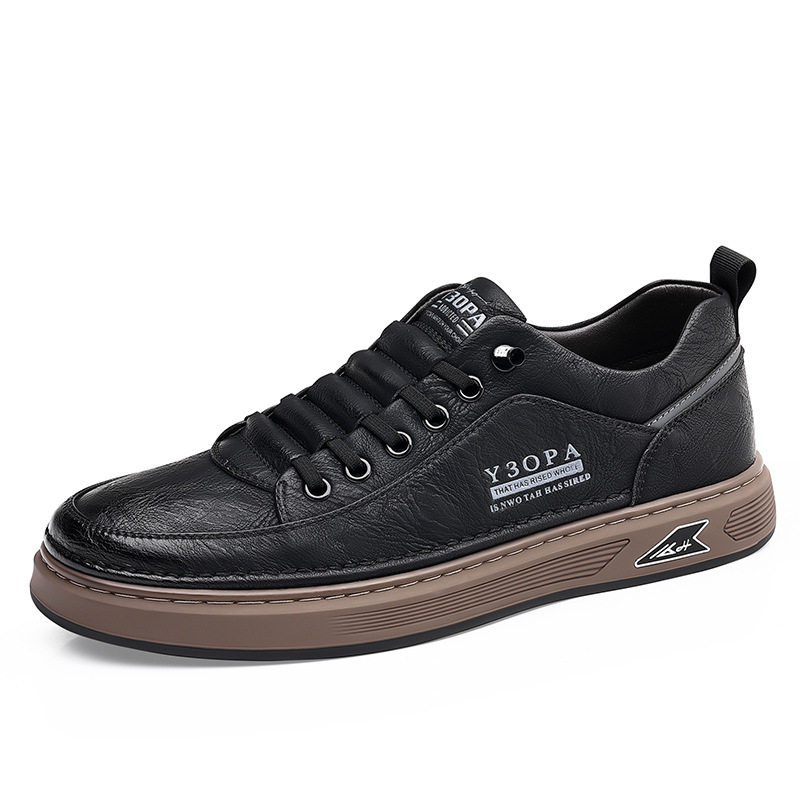 Giày da nam sneaker cổ thấp đế bằng, da bò thật phối chỉ khâu, phong cách Hàn Quốc thanh lịch — PZ7773 màu be, PZ7773 màu nâu, PZ7773 màu trắng, PZ7773 màu đen