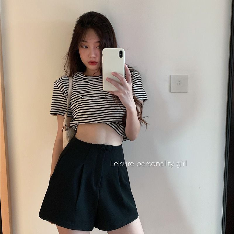 Small Black Suit Shorts Women's Summer New High Waist A- shaped Outer Wear Wide-leg Pants Women's Casual Hot Pants Cross-border