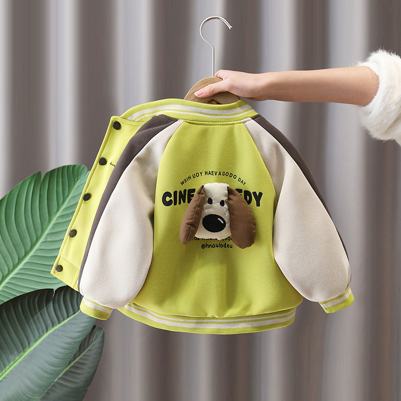 7660 chaqueta de primavera para niños 2025 nuevo chico guapo primavera chaqueta coreana primavera y otoño uniforme de béisbol de dibujos animados