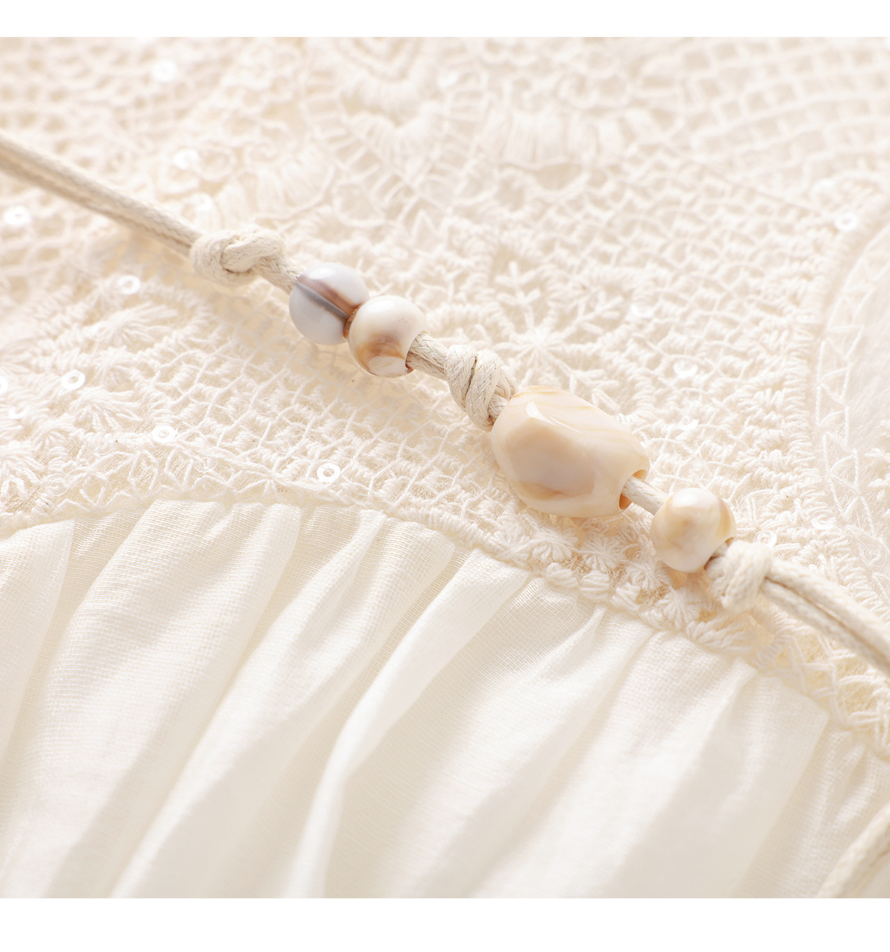 Đầm nữ tay ngắn thêu sequin cotton, thắt lưng eo phong cách Pháp — màu mơ chi tiết 20