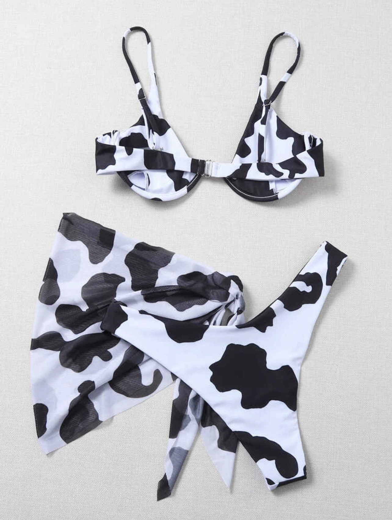 Dairy cow print sling wrap chest high waist lace-up bikini three-piece set NSCSY123278