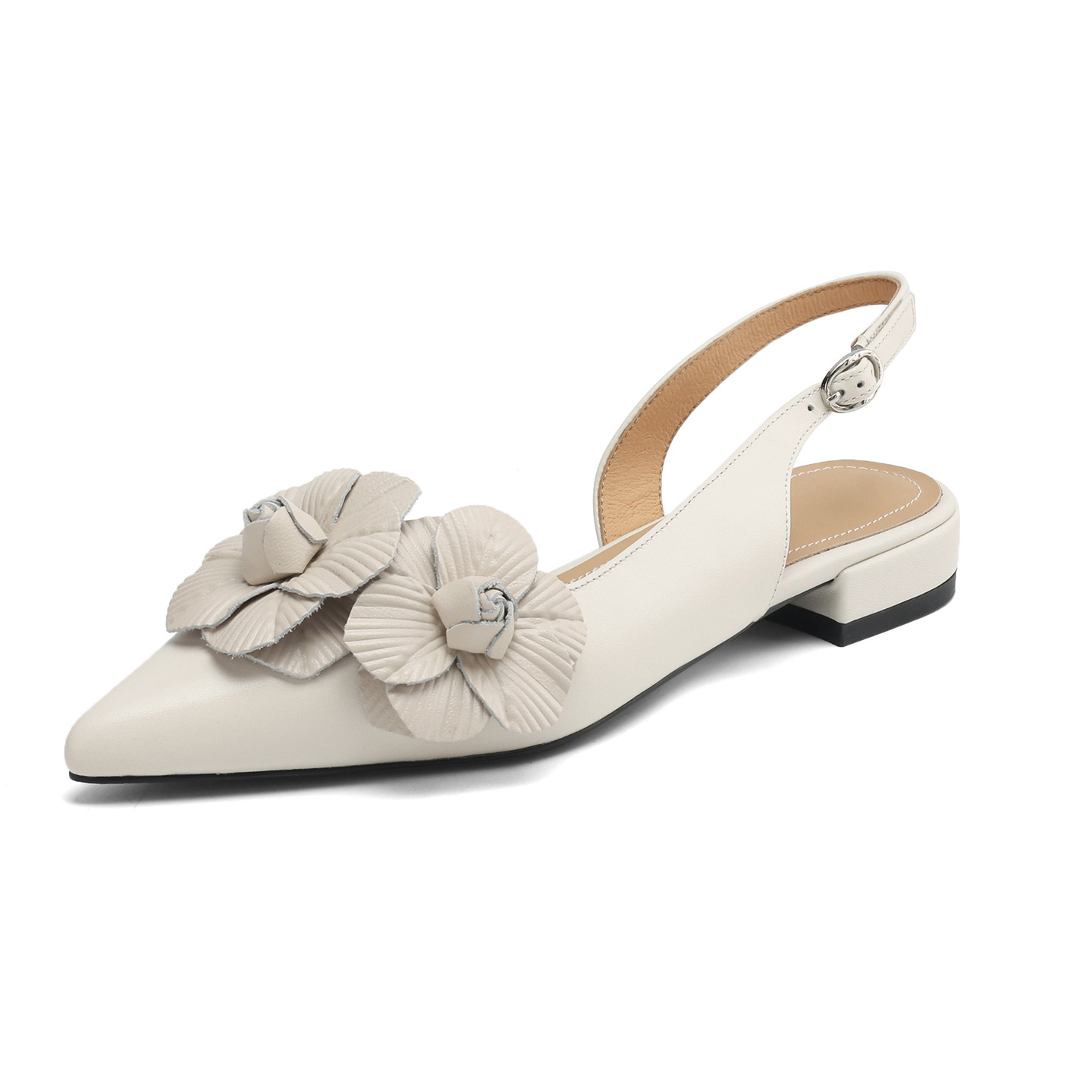 Sandal nữ da cừu mũi tròn quai chữ V đế bệt phong cách Hàn Quốc — đen chi tiết 22