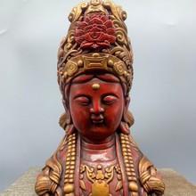 古玩收藏仿古寿山石雕朱砂描金96藏观音头摆件客厅装饰
