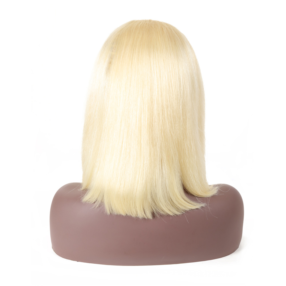 613 frente encaje cabeza de onda corta rubia Bob peluca 613 pelo humano real pelo peluca cabeza cubierta