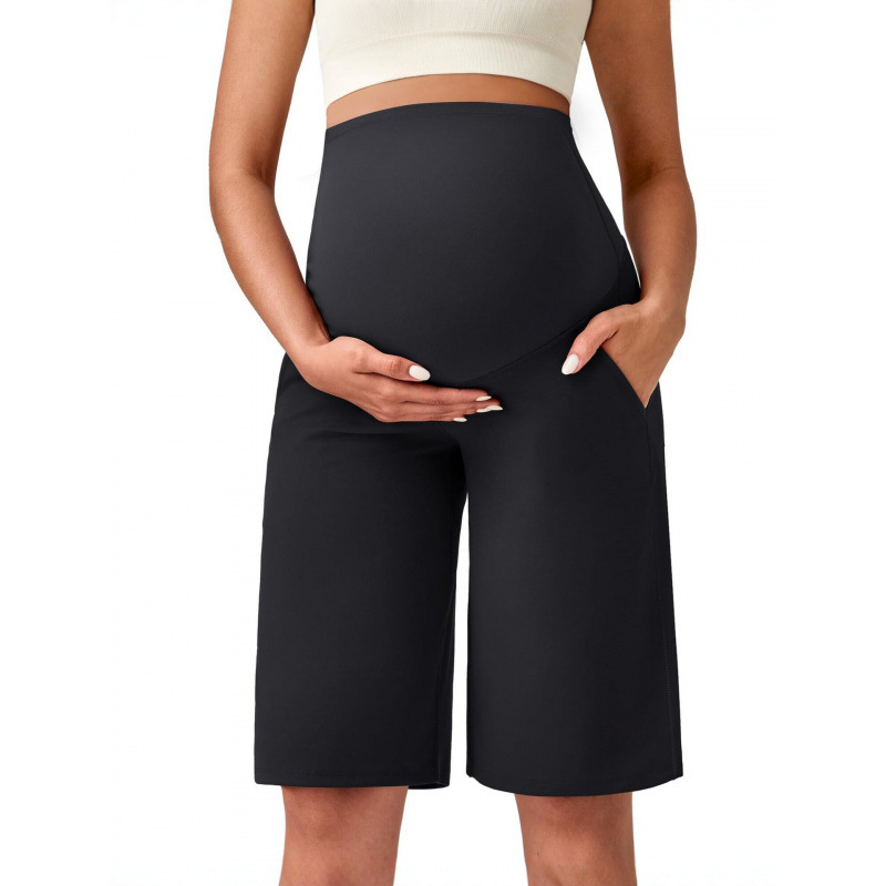 Cross-Border Maternity Wide-Leg Pants, High-Waisted Belly-Support Maternity Shorts with Pockets, Maternity Sports Pants Wholesale