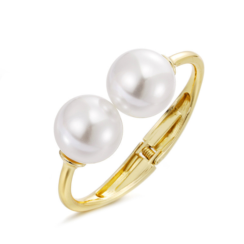 45g Weight Silver Plated Plating Material Bangle Classification Alloy Chain Material 1 Piece Quantity Casual, Daily Occasion Metal Material Solid Color Pattern Women's, Men's Gender Plating Design Elegant, Vintage Style Style Gold Color Europe And America Fashion Trend Open-Ended Bracelet Metal Texture Pearl Design Bracelet 8
