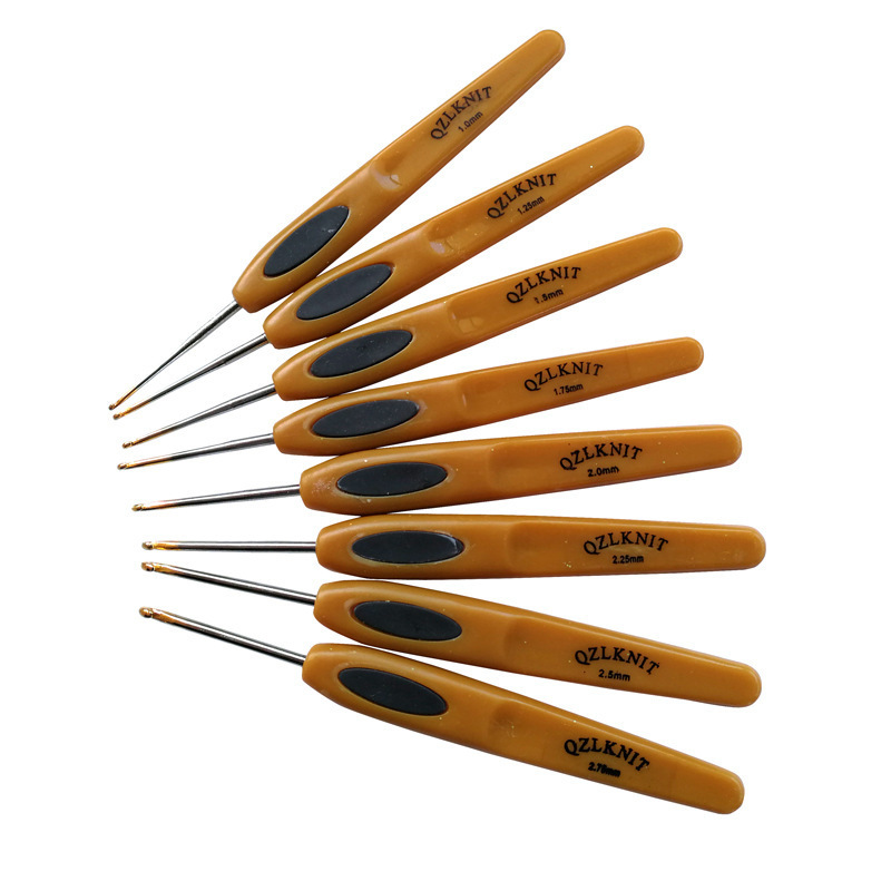 Herramienta de tejido, aguja de suéter, mango de plástico de color, ganchillo de aluminio, ganchillo de cuero suave, juego de 8 bolsas