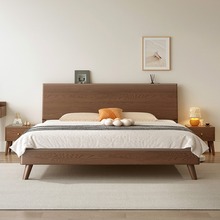 网红全实木床现代简约双人床家用1.8大床胡桃橡木床1.5榻榻米床单