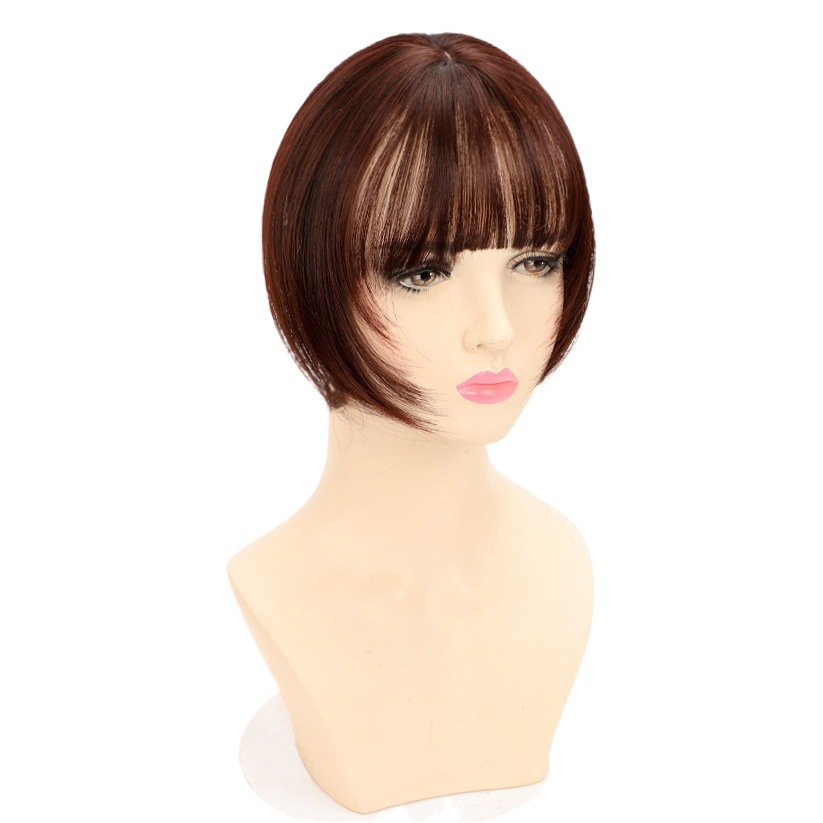 Pieza de peluca cabeza femenina cubierta de parche de pelo de seda mixta pelo blanco pelo esponjoso pelo escaso invisible flequillo de aire pieza de peluca