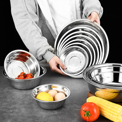 厂家不锈钢盆子五件套装加厚圆形家用厨房打蛋和面淘米洗菜漏汤盆|ms