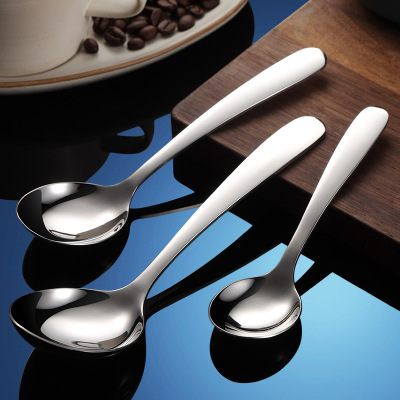 304不锈钢加深圆底勺子中式调羹儿童餐具ins风汤勺镜面抛光咖啡勺