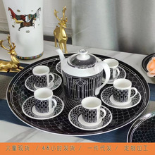 创意圆形骨瓷大号托盘高档精致陶瓷咖啡杯16寸寿司甜品41cm盘茶盘