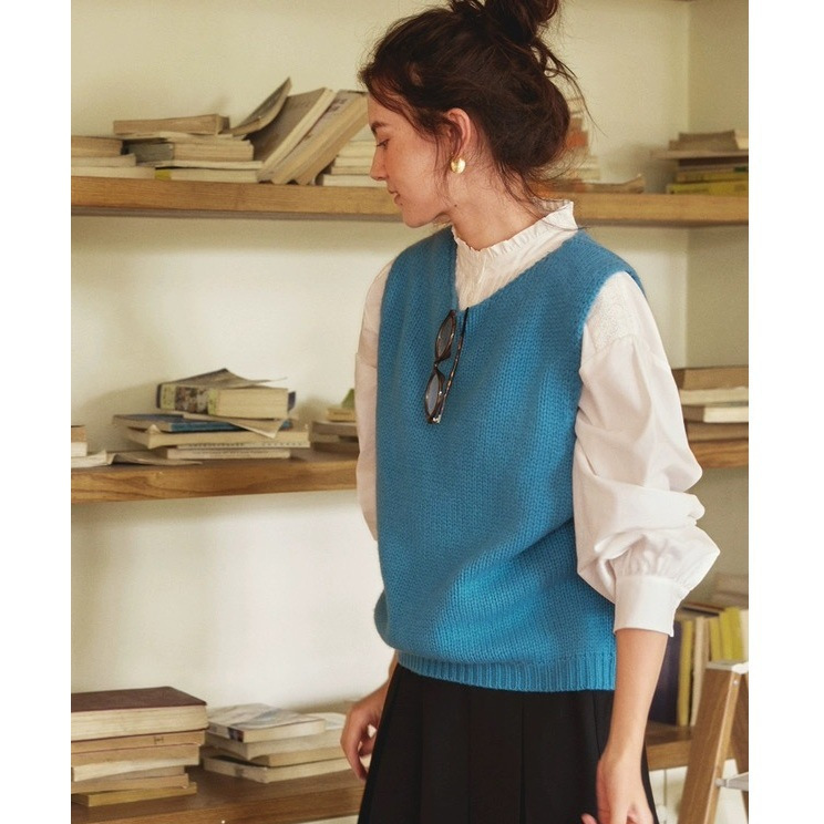 Bridge Field Color "Sicily" French Retro Wool Knitted Vest Literary Layered Round Neck Sweater Vest