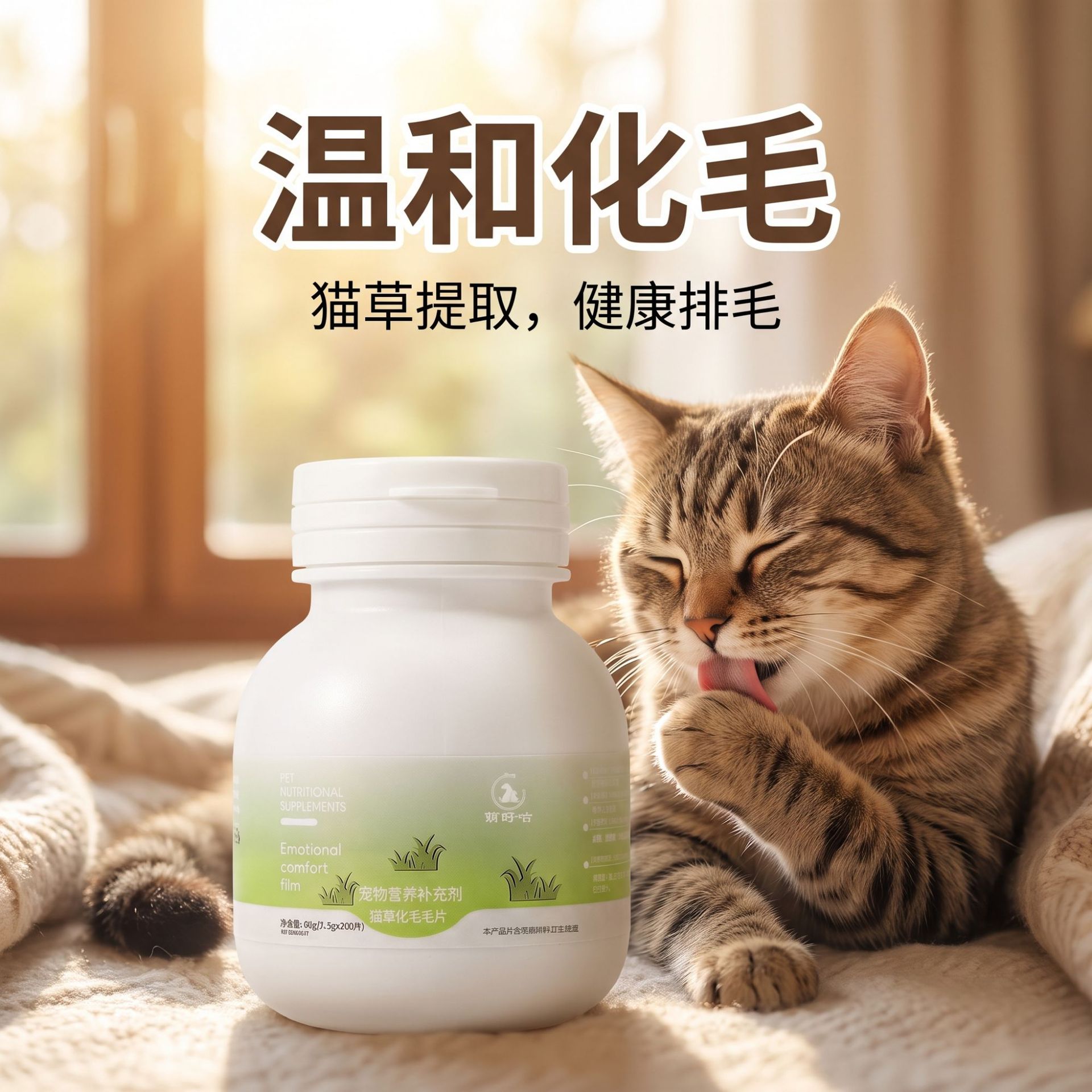 Comprimidos de Hierba para Gatos de Trigo Eliminación de Bolas de Pelo, Enriquecido con Vitaminas para Gatos