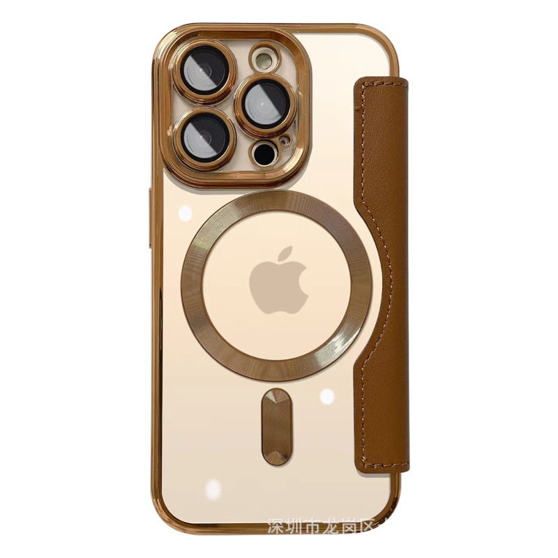 Funda de cuero plegable iPhone16 para Apple 15Promax funda magnética para teléfono móvil 13 galvanoplastia a prueba de caídas se4 transfronterizo