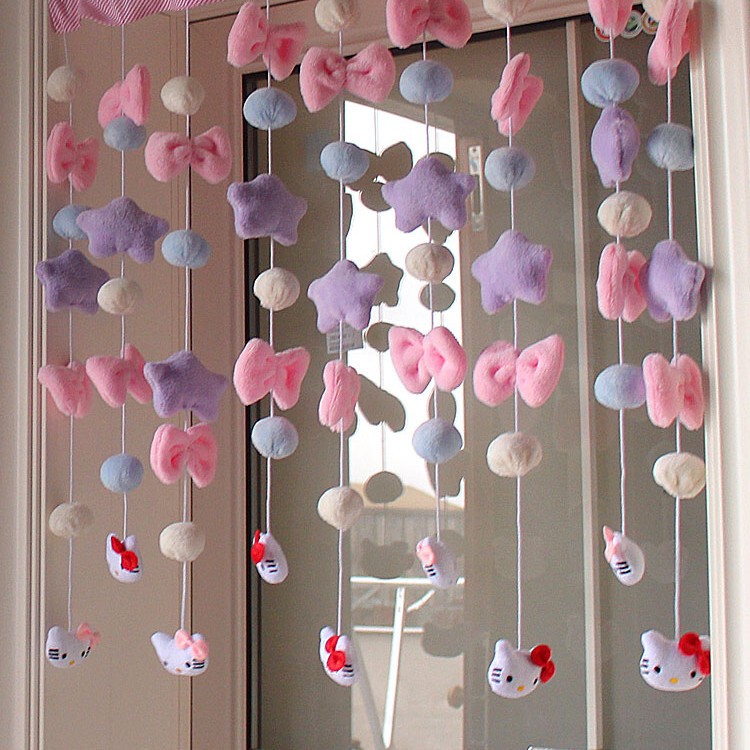 2025 New Door Cute Hanging Ornaments Small Door Curtain Partition Hanging Curtain Line Curtain Girl Pink Peach Love Free Punch