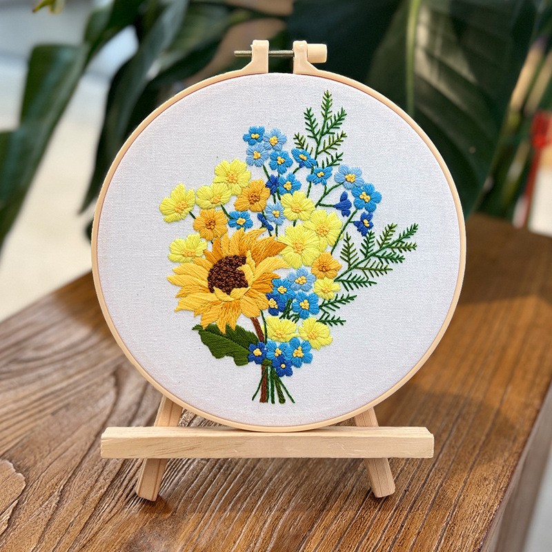 Lu bordado hecho a mano paquete de material de bricolaje decoración de la sala de estar colgando pintura transfronteriza descripción inglés flores brillantes y plantas traje image 15