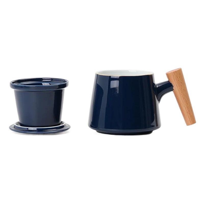 Керамическая чайная чашка с крышкой, чашка для фильтрованной воды с разделением чая, креативная чашка с деревянной ручкой, офисный подарок для чая и кофе, новый стиль