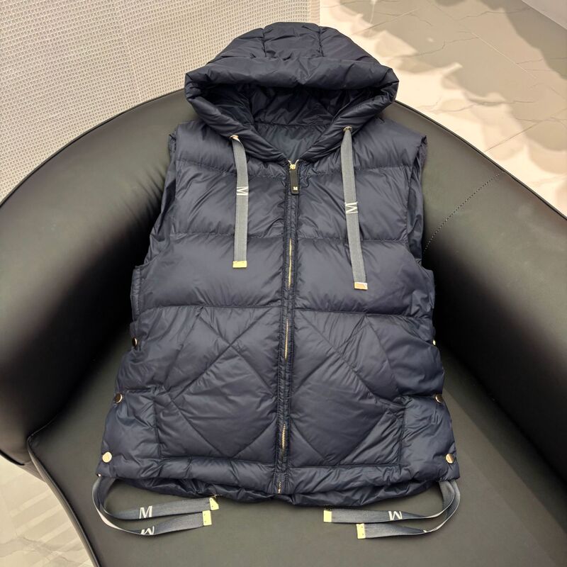 2025 Autumn and Winter European and American Style Webbing Hooded Fashionable White Duck down Jacket Vest Warm Vest Quilted Vest Trendy