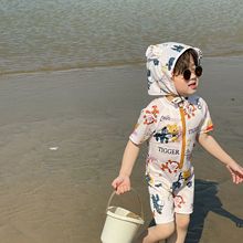 2023韩版儿童泳衣男女童连体中小童速干度假泳装可爱小熊维尼泳装
