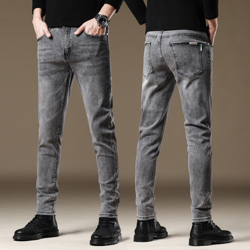 Pantalones vaqueros juveniles de los hombres SLIM-Fit Mediados de cintura marca de moda stretch lápiz pantalones de los hombres de estilo coreano de moda Pantalones gris de los hombres