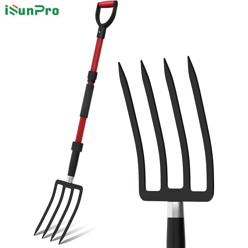 亚马逊新款热销可拆卸花园干草叉4齿园艺叉松土翻地钢叉农用草叉