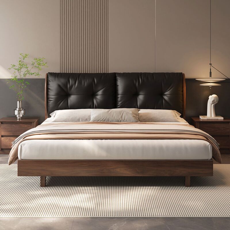 Medieval Style Solid Wood Bed Soft Bed Black Walnut Bedroom Master Bedroom Double Bed Home 2025 Wedding Bed