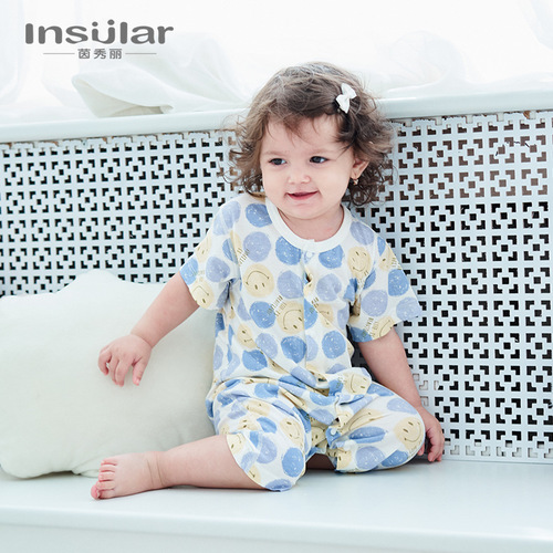 Yinxiuli baby jumpsuit bamboo fiber thin newborn suit boneless jumpsuit short-sleeved baby crawling suit cross-border
