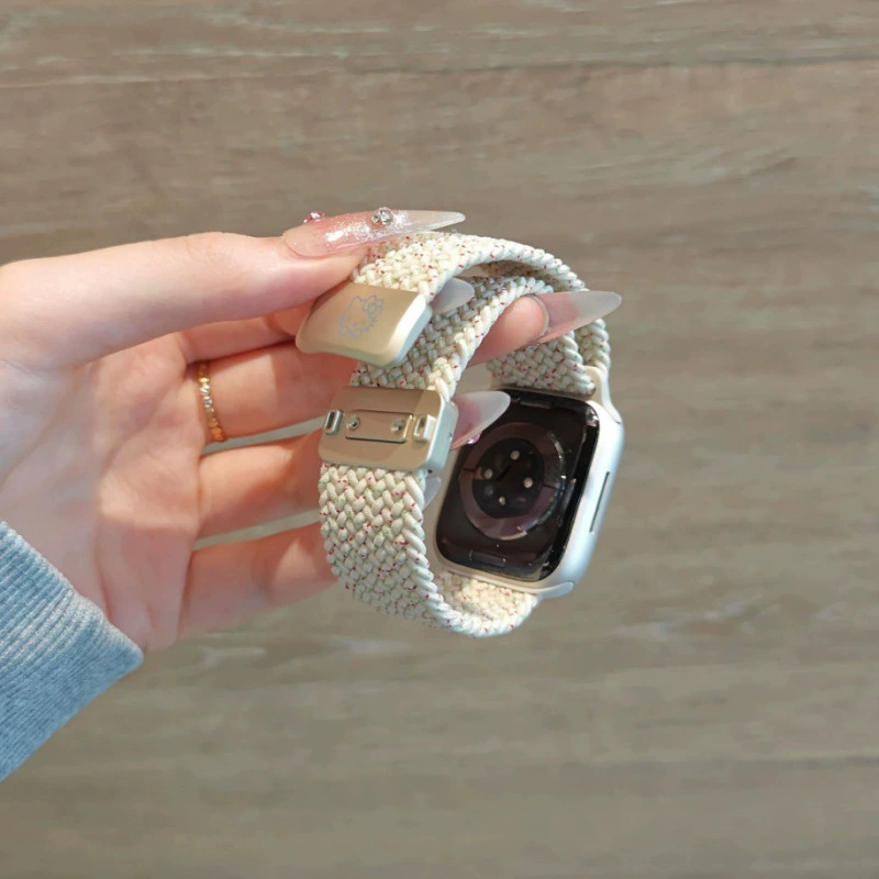 Магнитный спортивный ремешок, совместимый с Apple Watch 9/10, Cat 8, плетёный ремешок для iWatch