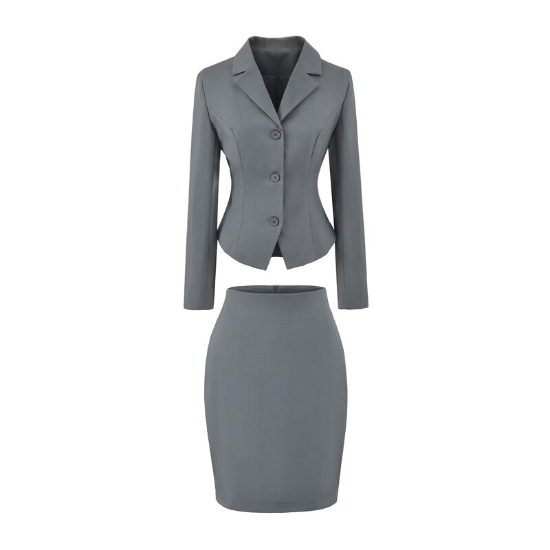 2026 New Style Mature Lady Style Ol Two-Piece Set with Back Tie Design, Slim-Fit Blazer + High-Waisted Skirt