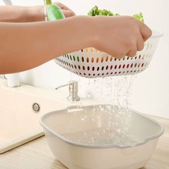 Six-Piece Drain Basket for Household Use, Double-Layer Thickened Vegetable and Fruit Cleaning Basin for Kitchen and Living Room
