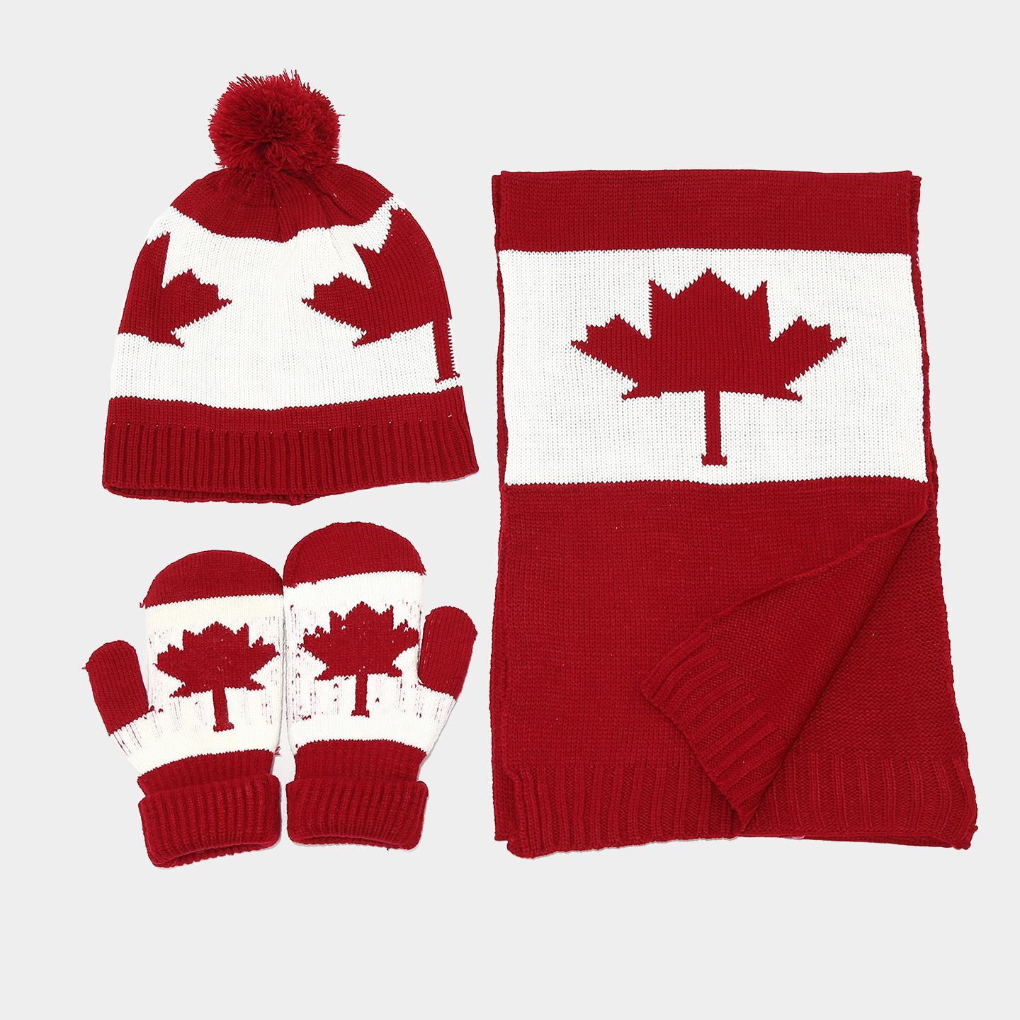 Bandera canadiense patrón de hoja de arce gorra de punto bufandas guantes de tres piezas para hombres y mujeres ociosos cálidos de tres piezas de moda image 4