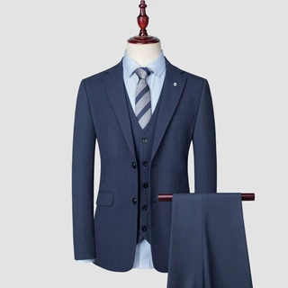 新品男士西服三件套双开叉纯色商务休闲时尚优雅结婚伴郎礼服上班
