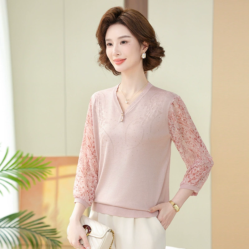 Мать среднего и пожилого возраста весенняя футболка с семью рукавами