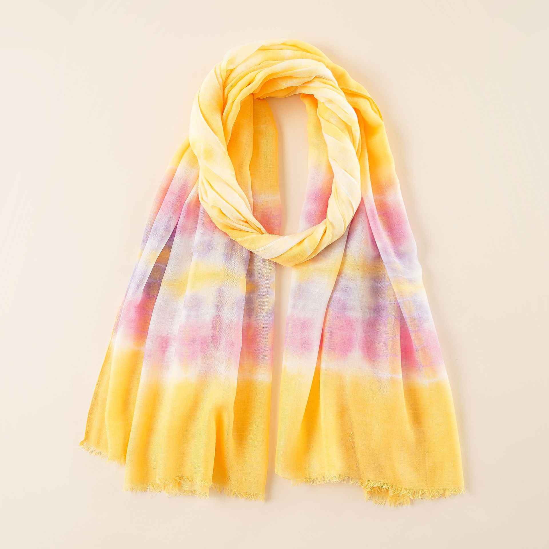 Bufanda de algodón y lino con estampado tie-dye, estilo femenino y elegante, para mujer, novedad de otoño e invierno 2024, bufanda fina para todas las estaciones.