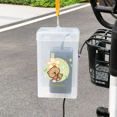 Waterproof cover for electric vehicle chargers, cartoon design, outdoor heat dissipation, battery charger rain cover, dustproof storage box (Other Electric Vehicle Accessories) - white-yellow-webbing-hook-floral-capybara