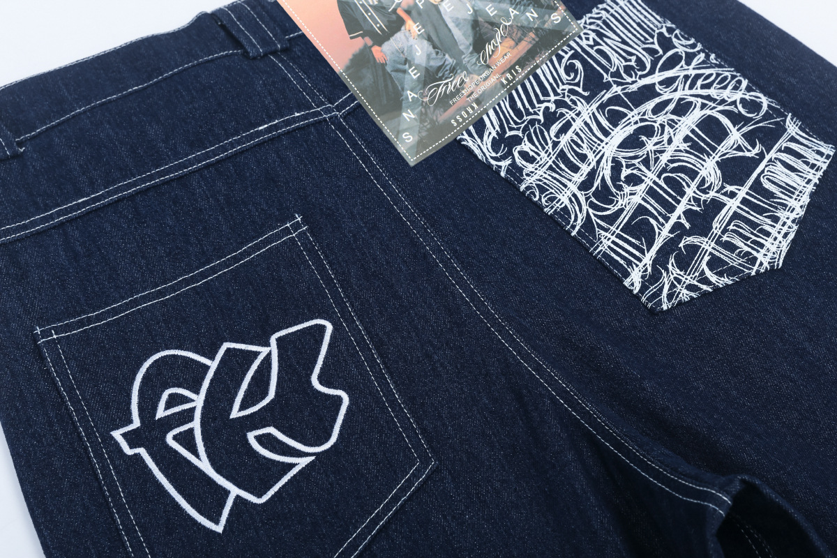 Herr denim shorts chicano stil med blomsterbroderi_voghion.com