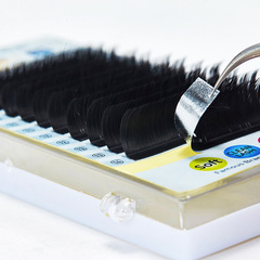 Lash extension with dense, soft, and thick false eyelashes featuring natural curls and single L-shaped round hair, wholesale.