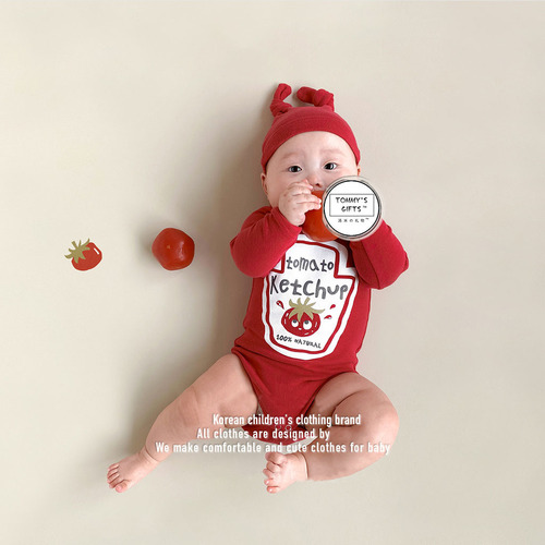 ins spring Korean version tomato print style hayi 2024 new baby jumpsuit baby centenarian suit